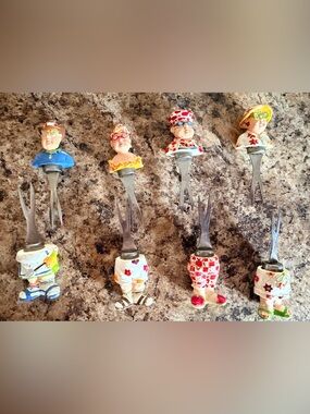 Unique Corn Pick Figures. Set of 4 W/ Heads & Feet. Picnic Perfect - Whimsical.